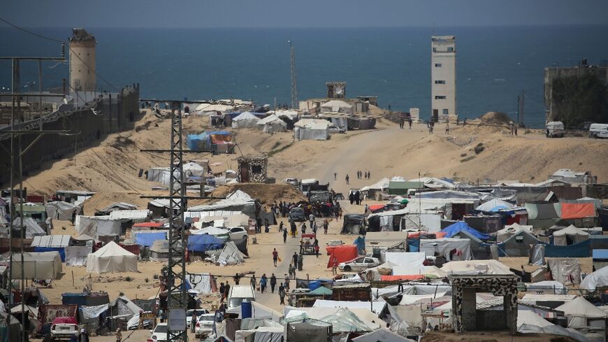 A camp for displaced people in Rafah in the southern Gaza Strip by the border with Egypt on April 28, 2024, amid the ongoing conflict between Israel and Hamas