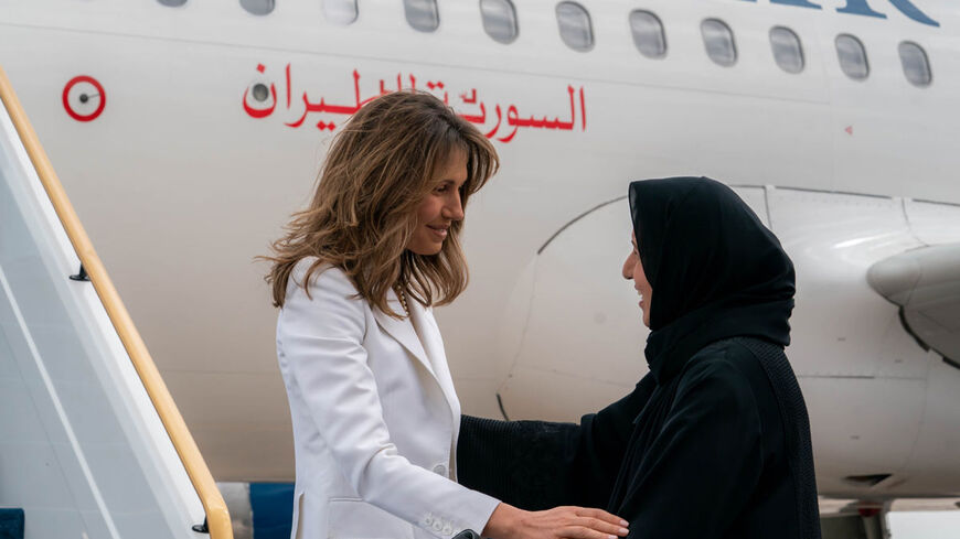 Syrian first lady Asma al-Assad on a state visit to the United Arab Emirates on March 19، 2023