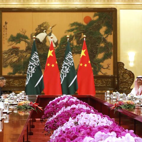 Saudi Crown Prince Mohammed bin Salman (R) attends a meeting with Chinese President Xi Jinping (L) at the Great Hall of the People in Beijing on Feb. 22, 2019. 