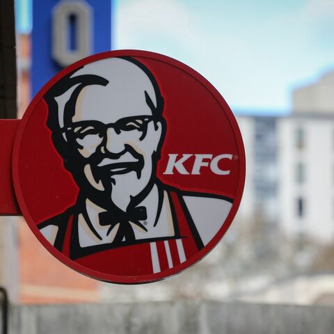 The KFC logo is pictured outside a branch of KFC that is closed due to problems with the delivery of chicken on Feb. 20, 2018 in Bristol, England.