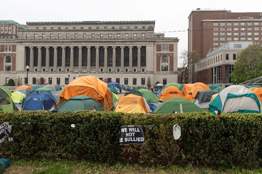 A view of the encampment set up by pro-Palestinian student protestors and activsits at Columbia University in New York City