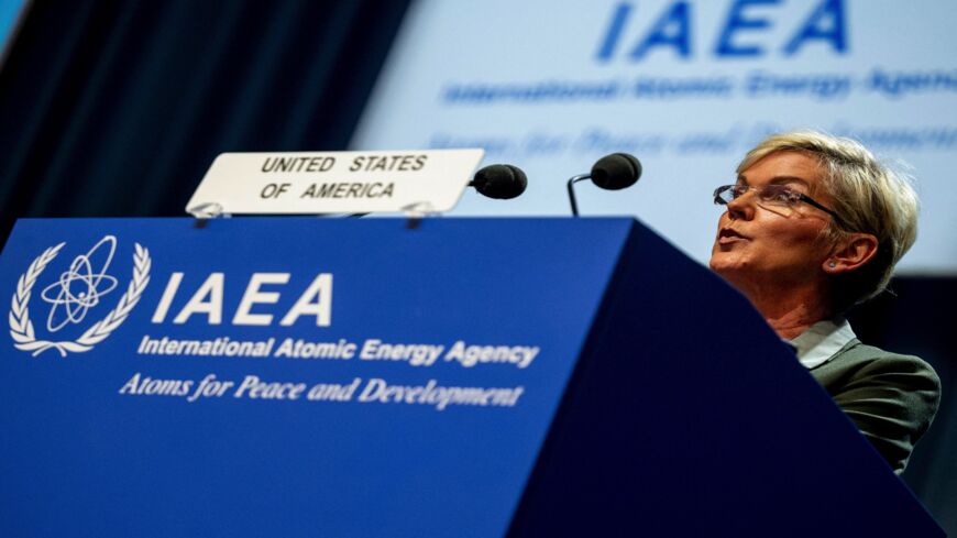 US Secretary of Energy Jennifer Granholm speaks during the International Atomic Energy Agency (IAEA) General Conference.