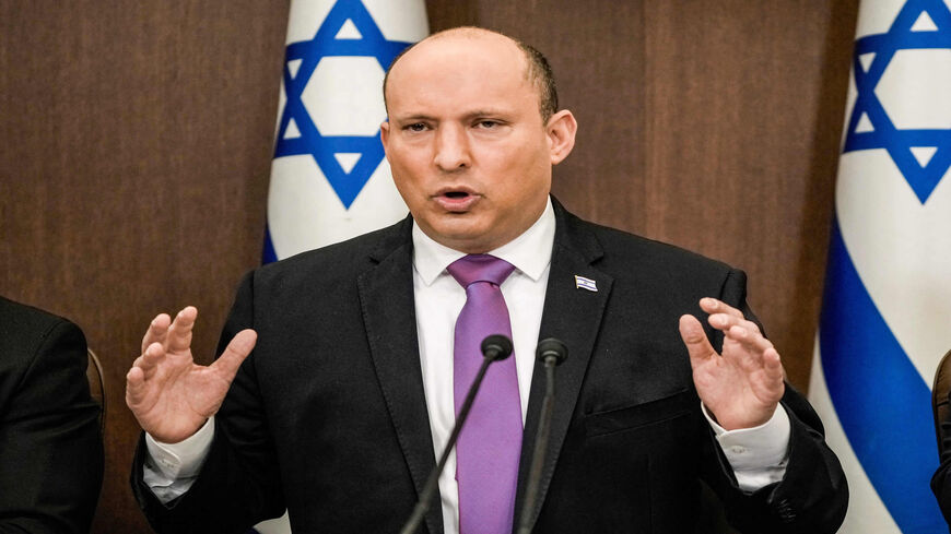 Israeli Prime Minister Naftali Bennett chairs the weekly Cabinet meeting at the prime minister's office in Jerusalem, Feb. 20, 2022.