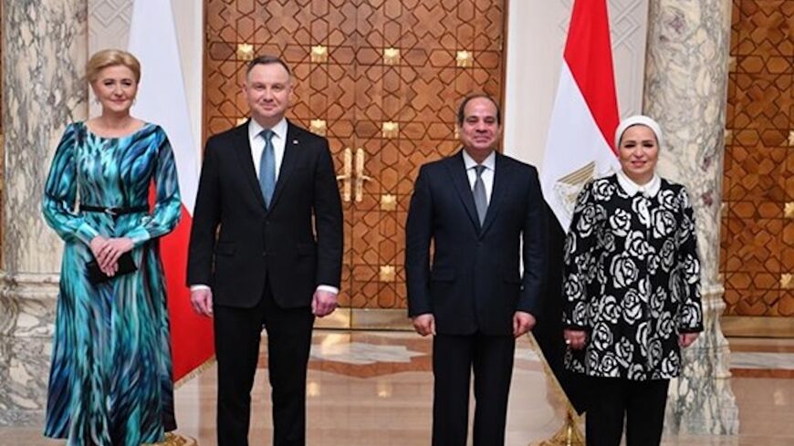 President Abdel Fattah el-Sisi and First Lady receive the president of Poland and his wife at Ittihadiya Palace, May 31, 2022.