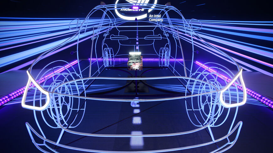 A display highlights Mobileye's autonomous driving technology.