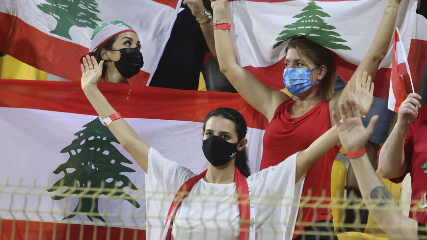 Lebanon fans cheer during the FIFA World Cup Qatar 2022 Asian qualification soccer match between the United Arab Emrites and Lebanon at Zabeel Stadium in Dubai, United Arab Emirates, Sept. 2, 2021.