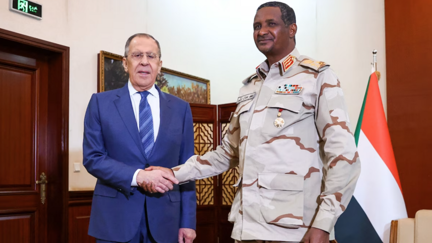 Russian Foreign Minister Sergei Lavrov meets with Sudan’s paramilitary commander Mohamed Hamdan Dagalo also known as Hemedti in Khartoum, Sudan in February 2023.