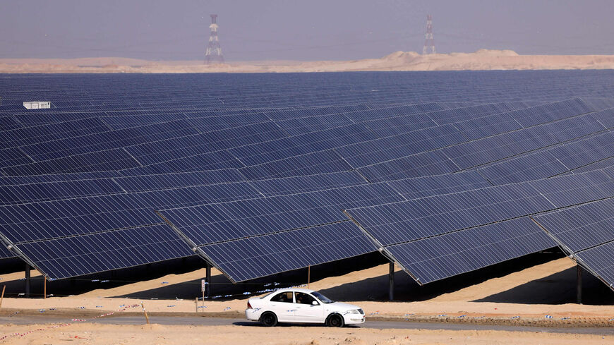 Al Dhafra Solar Photovoltaic Independent Power Producer project is seen during a visit by the French economy minister, Abu Dhabi, United Arab Emirates, Jan. 31, 2023.