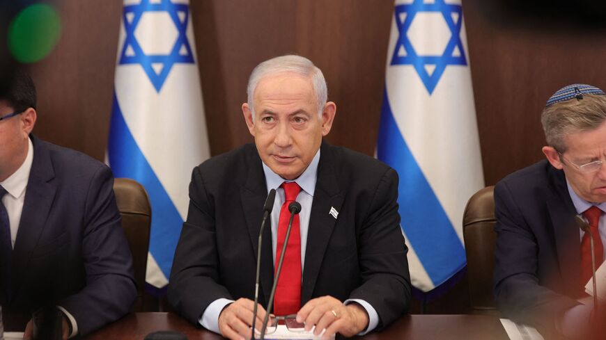 Israeli Prime Minister Benjamin Netanyahu attends the weekly cabinet meeting at his office in Jerusalem on Sept. 27, 2023.