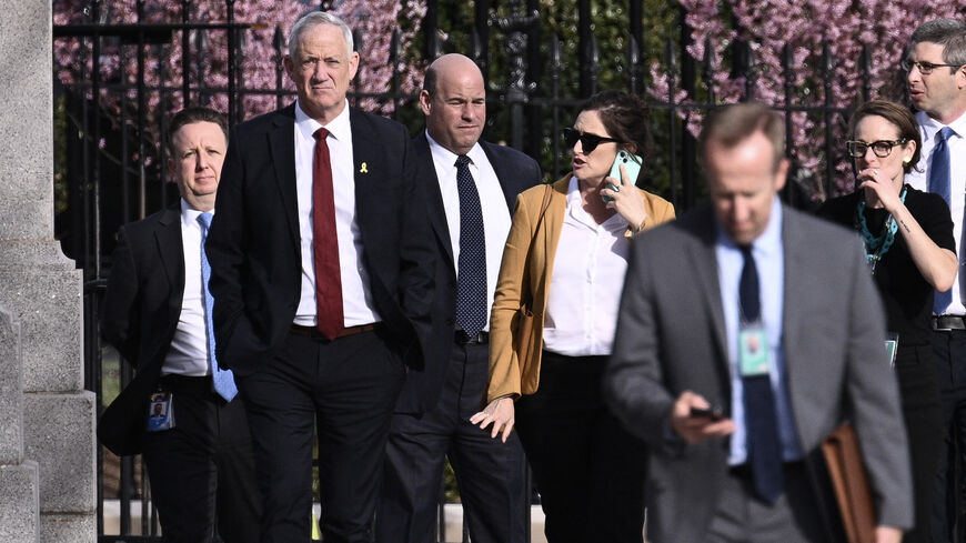 Israeli war cabinet member Benny Gantz departs the White House after meeting with US Vice President Kamala Harris on March 4, 2024. 