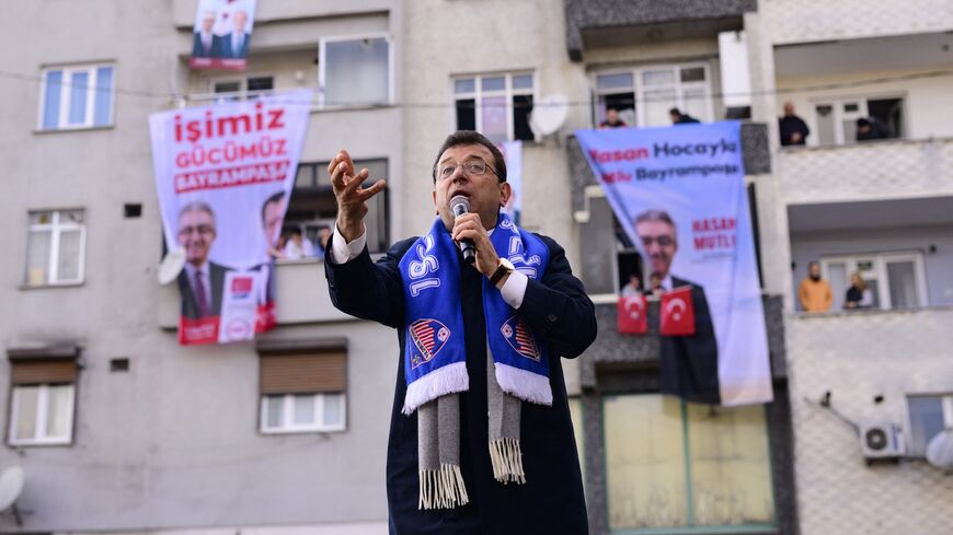 Ahead of March 31 municipal elections, Istanbul Mayor Ekrem Imamoglu of the main opposition Republican People's Party (CHP) addresses supporters during a campaign rally in Istanbul, March 22, 2024.