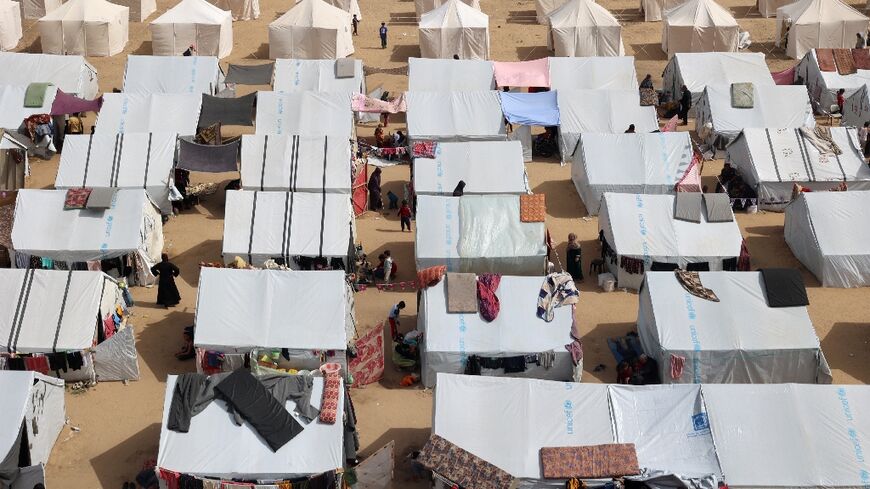 Makeshift camps like this one have been thrown up in every available space around Rafah, which now houses most of the Gaza Strip's population of 2.4 million