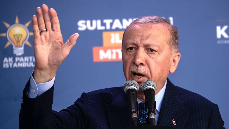Turkey's President Recep Tayyip Erdogan speaks to supporters at his party’s Istanbul mayoral candidate Murat Kurum's campaign rally, Istanbul, Turkey, March 29, 2024.