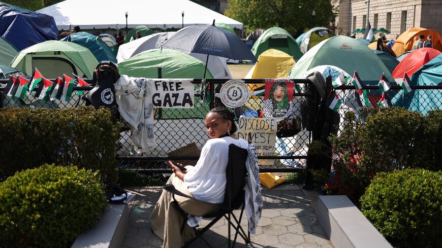 The pro-Palestinian encampment at the Columbia University on April 28, 2024 in New York City