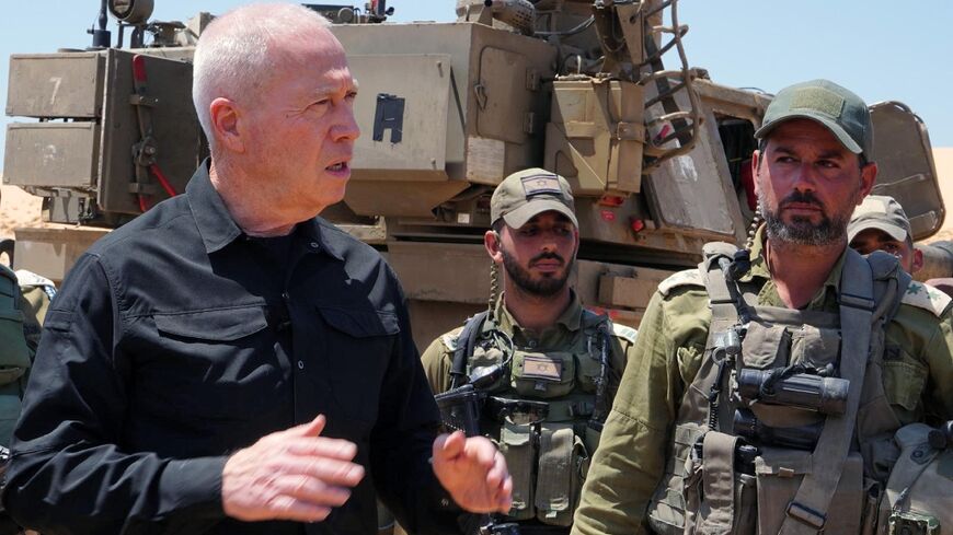 An Israeli army picture shows Defence Minister Yoav Gallant with soldiers in southern Israel near Rafah