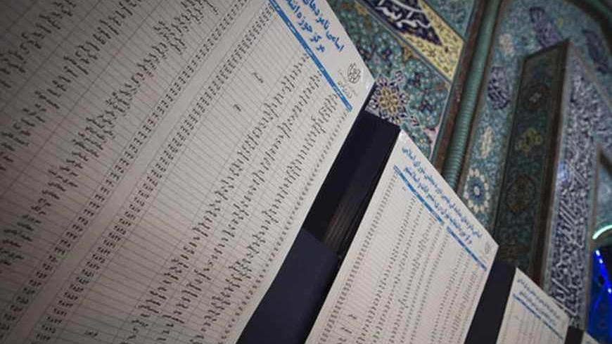 EDITORS' NOTE: Reuters and other foreign media are subject to Iranian restrictions on leaving the office to report, film or take pictures in Tehran.

Name lists of parliamentary election candidates are seen on polling booths at a mosque, used as a polling station, in central Tehran March 2, 2012. Iranians voted on Friday in a parliamentary election which is expected to reinforce the power of the clerical establishment of Supreme Leader Ayatollah Ali Khamenei over hardline political rivals led by President M
