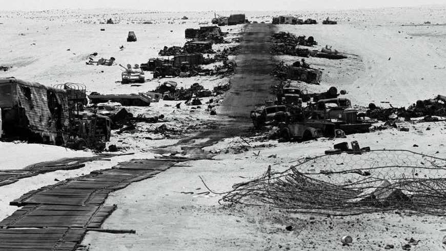 Destroyed Egyptian armour lines the sides of a Sinai road after it was hit by Israeli jet fighters during the 1967 Six Day War. [In six days Israel took control of the West Bank, the Gaza Strip, Sinai and the Golan Heights as well as "unifying" Jerusalem by capturing East Jerusalem and the Old City, thus increasing Israel's land mass dramatically. It also became burdened with hundreds of thousands of Palestinians along with the land it captured.] Israel celebrates its  50th Golden Jubilee anniversary on Apr