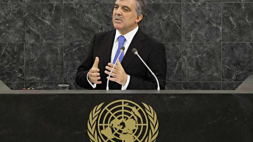Turkish President Abdullah Gul addresses the 68th United Nations General Assembly in New York, September 24, 2013.   REUTERS/Andrew Burton/Pool (UNITED STATES  - Tags: POLITICS)   - RTX13XT4