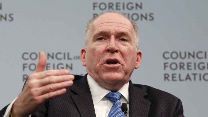 Central Intelligence Agency Director John Brennan speaks at a Council on Foreign Relations forum on the "challenges and opportunities for the American intelligence Community and reflect on his first year as CIA director" in Washington March 11, 2014. REUTERS/Yuri Gripas (UNITED STATES - Tags: POLITICS CRIME LAW) - RTR3GM8H