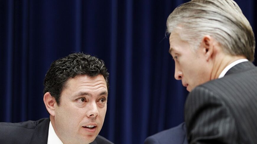 U.S. Representative Jason Chaffetz (R-UT) (L) speaks with Representative Trey Gowdy (R-SC) (R) during "The Security Failures of Benghazi" hearing on Capitol Hill, Washington D.C. October 10, 2012. Diplomatic security in Libya was drawn down ahead of last month's fatal attack on the U.S. mission in Benghazi and U.S. officials did not have enough protection, the former head of a U.S. security team in Libya told lawmakers on Wednesday. REUTERS/Jose Luis Magana (UNITED STATES - Tags: POLITICS CIVIL UNREST) - RT