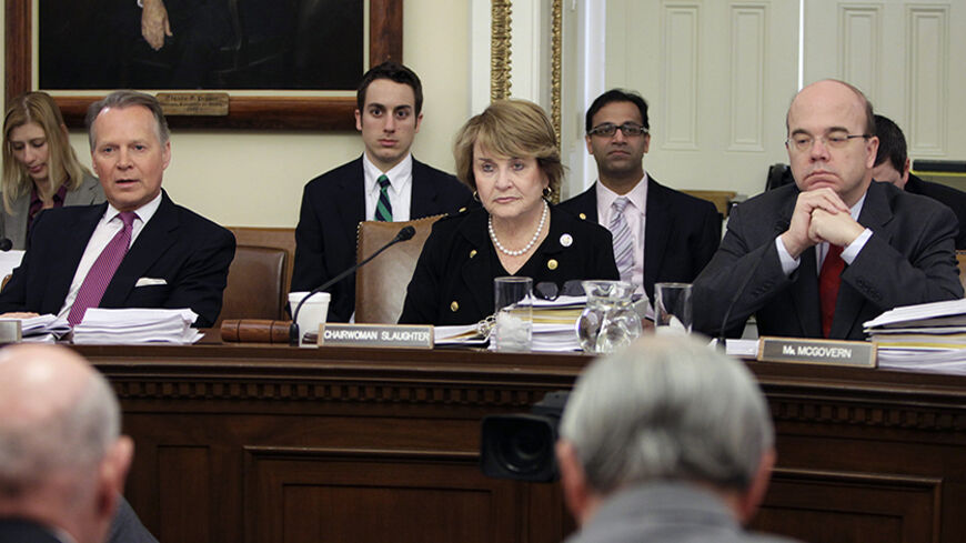 (L-R) The committee's ranking member David Dreier (R-CA), chairwoman Louise Slaughter (D-NY) and Rep. James McGovern (D-MA) attend the House Committee on Rules meeting on Capitol Hill in Washington March 20, 2010. REUTERS/Yuri Gripas (UNITED STATES - Tags: POLITICS) - RTR2BUT8
