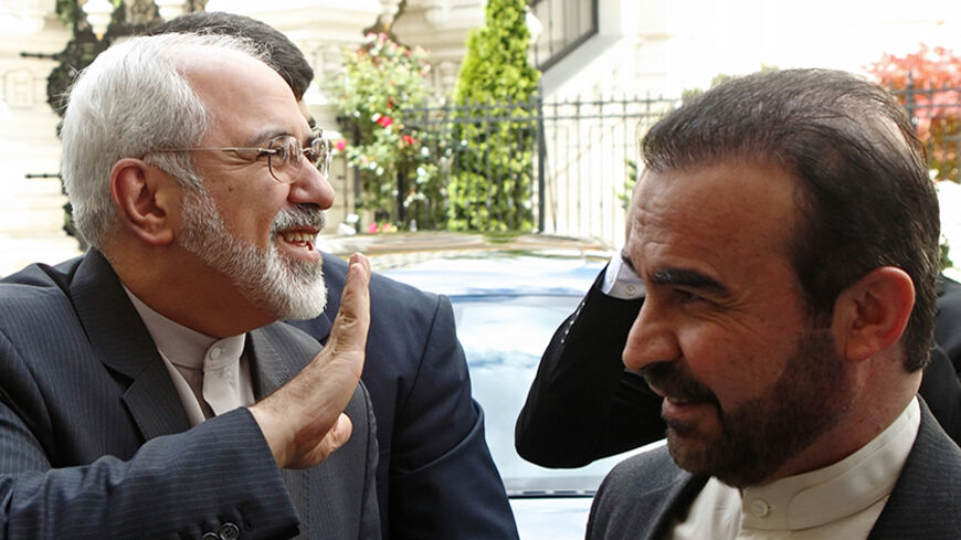 Iranian Foreign Minister Mohammad Javad Zarif (L) and Iranian Ambassador to the International Atomic Energy Agency (IAEA) Reza Najafi arrive at their embassy in Vienna June 16, 2014. Zarif is in Vienna for a new round of talks between world powers and Iran on Tehran's contested nuclear programme. REUTERS/Heinz-Peter Bader  (AUSTRIA - Tags: POLITICS ENERGY) - RTR3U1FC