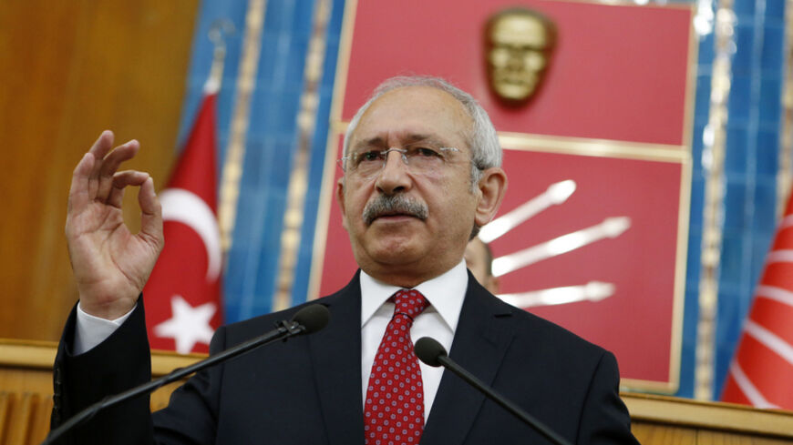 Turkey's main opposition Republican People's Party (CHP) Leader Kemal Kilicdaroglu addresses his party MPs during a meeting at the Turkish parliament in Ankara April 8, 2014. REUTERS/Umit Bektas (TURKEY) - RTR3KEBT