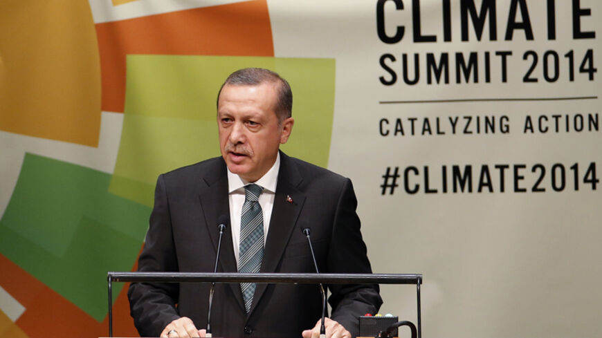 Turkey's President Tayyip Erdogan speaks during the Climate Summit at the U.N. headquarters in New York September 23, 2014. REUTERS/Mike Segar (UNITED STATES - Tags: POLITICS ENVIRONMENT) - RTR47E2N
