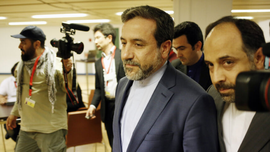 Abbas Araghchi (C),  Iran's chief nuclear negotiator arrives at the Austria Center Vienna after another rounds of talks between the EU 5+1 on May 16, 2014 in Vienna. A fourth round of talks between Iran and six world powers aimed at defusing the face-off over Tehran's nuclear programme ended after the US had voiced concern about lack of progress.   AFP PHOTO/DIETER NAGL        (Photo credit should read DIETER NAGL/AFP/Getty Images)