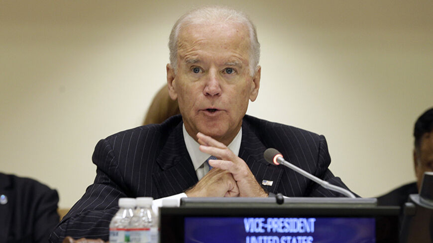 Vice President of the U.S. Joe Biden addresses a high-level summit on strengthening international peace operations during the 69th session of the United Nations General Assembly at United Nations headquarters in New York September 26, 2014. REUTERS/Andrew Gombert/Pool (UNITED STATES - Tags: POLITICS) - RTR47V3N