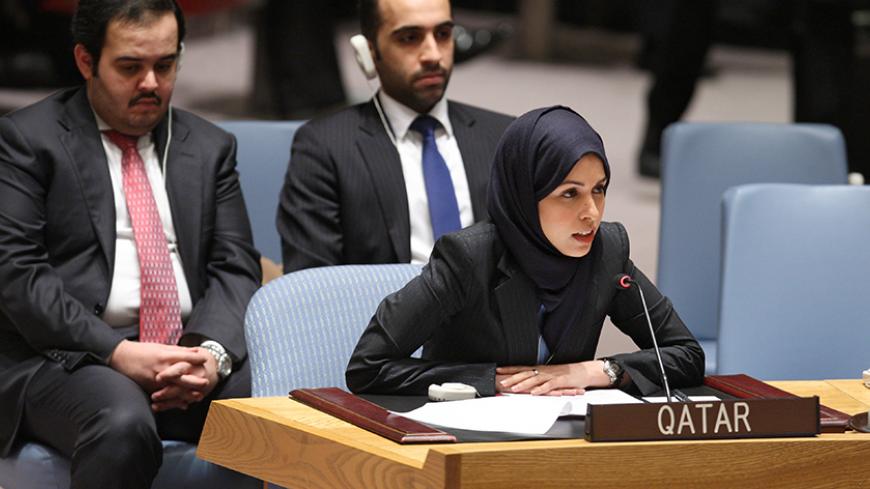 Alya Ahmed Saif Al-Thani, Permanent Representative of the State of Qatar to the UN, speaking on behalf of the Gulf Cooperation Council, addresses the Security Council meeting on the situation in Yemen.