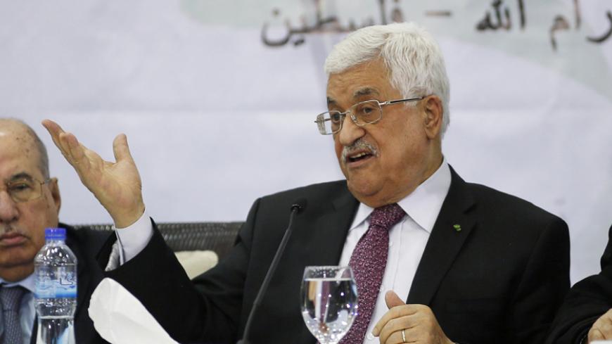 Palestinian President Mahmoud Abbas gestures as he speaks during a meeting for the Central Council of the Palestinian Liberation Organization, in the West Bank city of Ramallah, March 4, 2015. Palestinian leaders began a two-day meeting on Wednesday at which they could decide to suspend security coordination with Israel, a move that would have a profound impact on stability in the occupied West Bank. Relations between the two sides have grown dangerously brittle since the collapse of U.S.-brokered peace tal