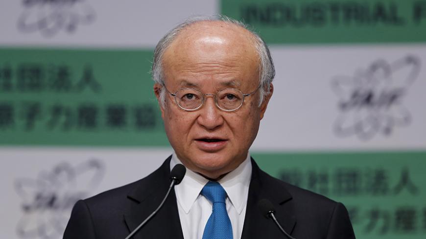 International Atomic Energy Agency (IAEA) Director General Yukiya Amano speaks at an annual conference of the Japan Atomic Industry Forum (JAIF), an organisation made up of all major nuclear reactor makers and utilities, in Tokyo April 13, 2015.   REUTERS/Toru Hanai - RTR4X1ZC