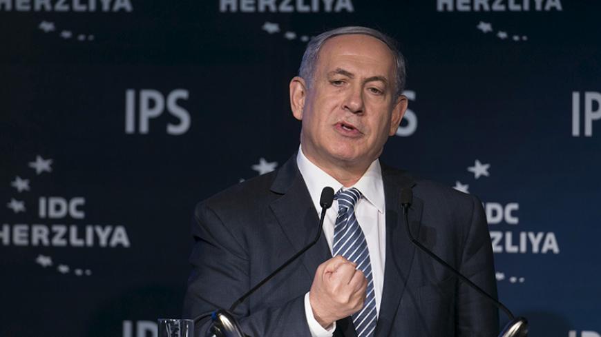 Israel's Prime Minister Benjamin Netanyahu speaks during the annual Herzliya conference in Herzliya near Tel Aviv, Israel June 9, 2015. REUTERS/Baz Ratner - RTX1FUEQ