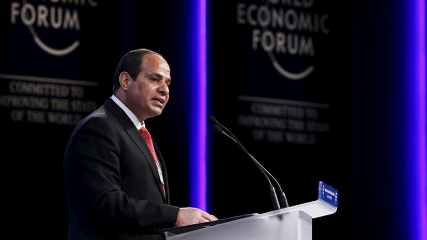 Egypt's President Abdel Fattah al-Sisi speaks during the World Economic Forum on the Middle East and North Africa at the King Hussein Convention Centre at the Dead Sea May 22, 2015. REUTERS/Muhammad Hamed - RTX1E3PT