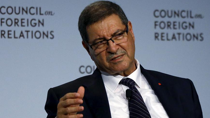 Tunisia's Prime Minister Habib Essid speaks at the Council on Foreign Relations in New York, September 30, 2015. REUTERS/Shannon Stapleton - RTS2H5E