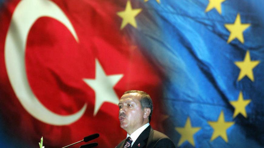 ISTANBUL, Turkey:  Turkish Prime Minister Recep Tayyip Erdogan delivers a speech in Istanbul on 12 October 2005 during the visit of German Chancellor Gerhard Schroeder. Their talks were expected to focus on bilateral issues but also on the start of Turkey's membership negotiations with the European Union.    AFP PHOTO    DDP/MARCUS BRANDT  (Photo credit should read MARCUS BRANDT/AFP/Getty Images)