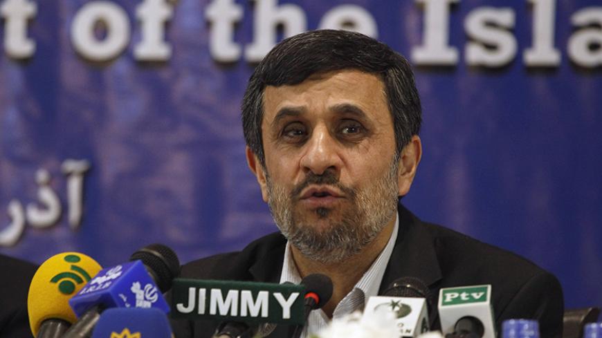 Iran's President Mahmoud Ahmadinejad speaks during a media conference at Iran's embassy after he attended the Developing-8 summit in Islamabad November 22, 2012.  Israel has a "childish" desire to attack Iran and Tehran is capable of defending itself, Ahmedinejad said on Thursday.  REUTERS/Mian Khursheed(PAKISTAN - Tags: POLITICS) - RTR3AQUH