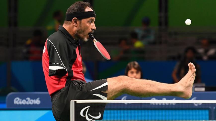 Egypt's Ibrahim Hamadtou competes in table tennis at the Riocentro during the Paralympic Games in Rio de Janeiro, Brazil on September 9, 2016. / AFP / CHRISTOPHE SIMON        (Photo credit should read CHRISTOPHE SIMON/AFP/Getty Images)