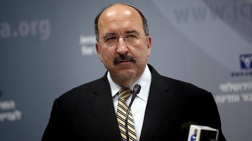 New Israeli director general of foreign affairs, Dore Gold, delivers a speech on June 1, 2015, in Jerusalem during a conference about the 50-day war in Gaza between Israel and Hamas militants in the summer of 2014. Israeli Prime Minister Benjamin Netanyahu named on May 25, 2015 Dore Gold as his director general of foreign affairs. Gold was an adviser to Netanyahu after he first took office in 1996, served as ambassador to the UN in 1997-1999 and also advised former premier Ariel Sharon.  AFP PHOTO / THOMAS 