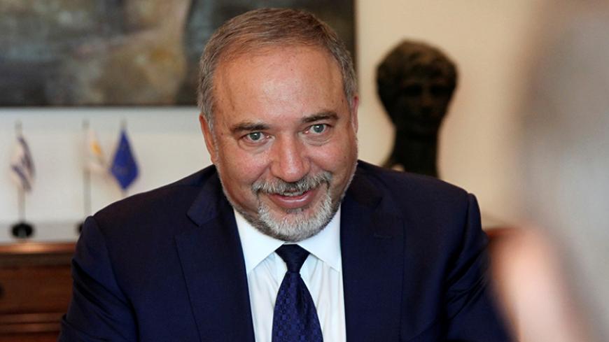 Israeli Defense Minister Avigdor Lieberman is seen during a meeting with the Cypriot Foreign Minister Ioannis Kasoulides at the Ministry of Foreign Affairs in Nicosia, Cyprus September 16, 2016.REUTERS/Yiannis Kourtoglou - RTSO008
