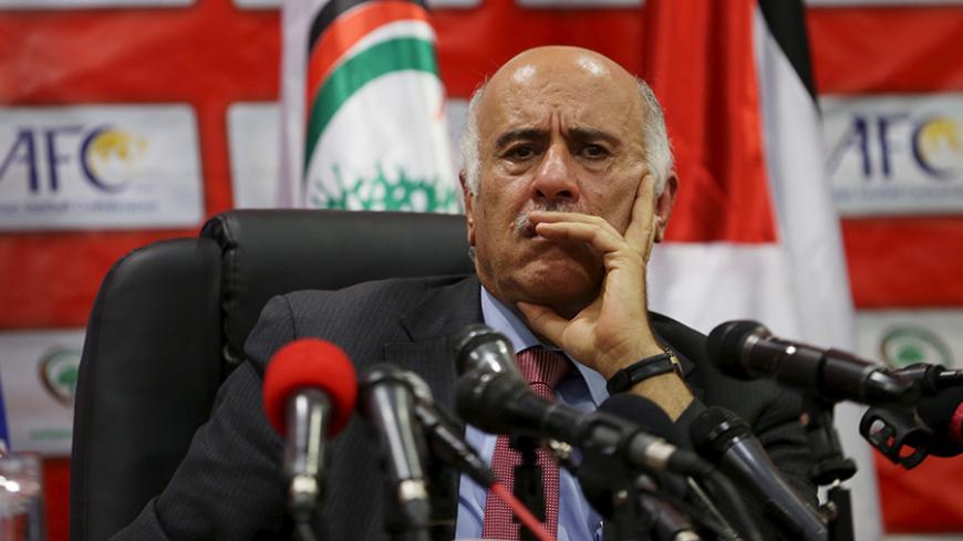 Palestinian Football Association President Jibril Al Rajoub gestures during a news conference in the West Bank city of Ramallah November 5, 2015. Palestine will host this month's home World Cup qualifiers against Saudi Arabia and Malaysia in Jordan, soccer's governing body FIFA said on Thursday. FIFA announced on Wednesday that Palestine could no longer stage the matches at their 12,000-capacity Faisal Al-Husseini stadium on the Israeli-occupied West Bank for security reasons. REUTERS/Mohamad Torokman - RTX