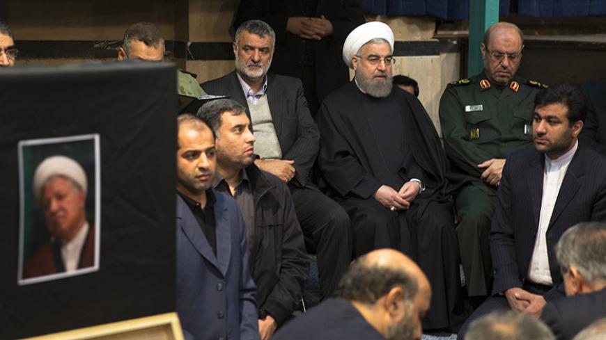 TEHRAN, IRAN - JANUARY 9:  Iranian President, Hassan Rohani joins mourners at Jamaran mosque during the mourning ceremony of one of the late founders of the Islamic Republic, Akbar Hashemi Rafsanjani, January 9, 2017 in Tehran, Iran. Rafsanjani, who was 82, was a pivotal figure in the foundation of the Islamic republic in 1979, served as president from 1989 to 1997. After a long career in the ruling elite, where his moderate views were not always welcome, his cunning guided him through revolution, war and t