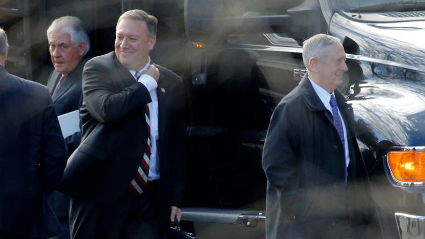 Incoming Trump administration cabinet secretary nominees including Secretary of State nominee Rex Tillerson (L-R), Central Intelligence Agency (CIA) Director nominee Mike Pompeo and Defense Secretary nominee James Mattis arrive for meetings at the Eisenhower Executive Office Building at the White House in Washington, U.S. January 13, 2017.  REUTERS/Jonathan Ernst - RTX2YUEZ