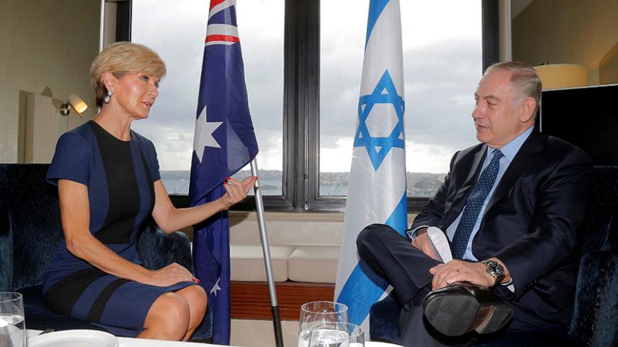 Israeli Prime Minister Benjamin Netanyahu (R) meets with Australia's Foreign Minister Julie Bishop in Sydney, Australia, February 26, 2017.  REUTERS/Jason Reed - RTS10BWE