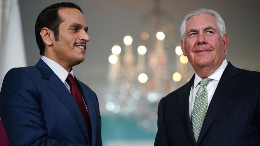 WASHINGTON, DC - JUNE 27:  U.S. Secretary of State Rex Tillerson shakes hands with Qatari Foreign Minister Sheikh Mohammed Bin Abdulrahman Al Thani prior to a scheduled meeting at the State Department June 27, 2017 in Washington, DC. Tillerson and Bin Abdulrahman Al Thani  were expected to discuss a range of bilateral issues during their meeting. (Photo by Win McNamee/Getty Images)
