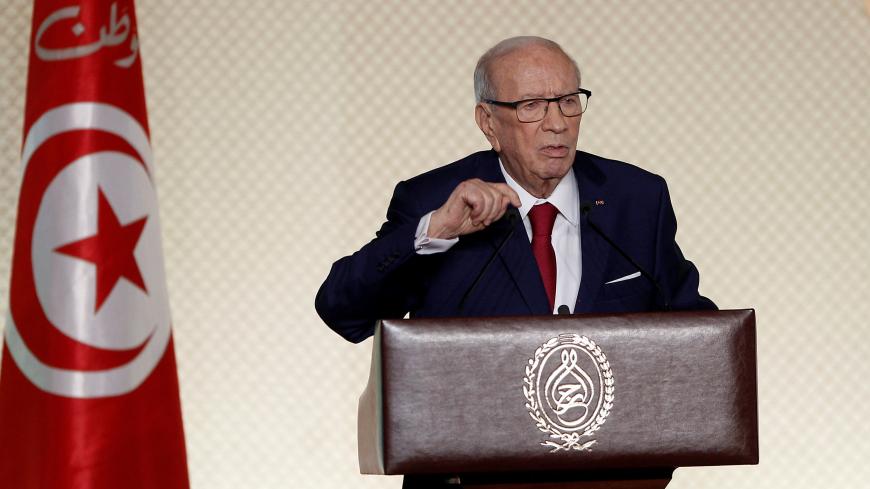 Tunisian President Beji Caid Essebsi delivers a speech in Tunis, Tunisia May 10, 2017. REUTERS/Zoubeir Souissi - RTS15ZS1