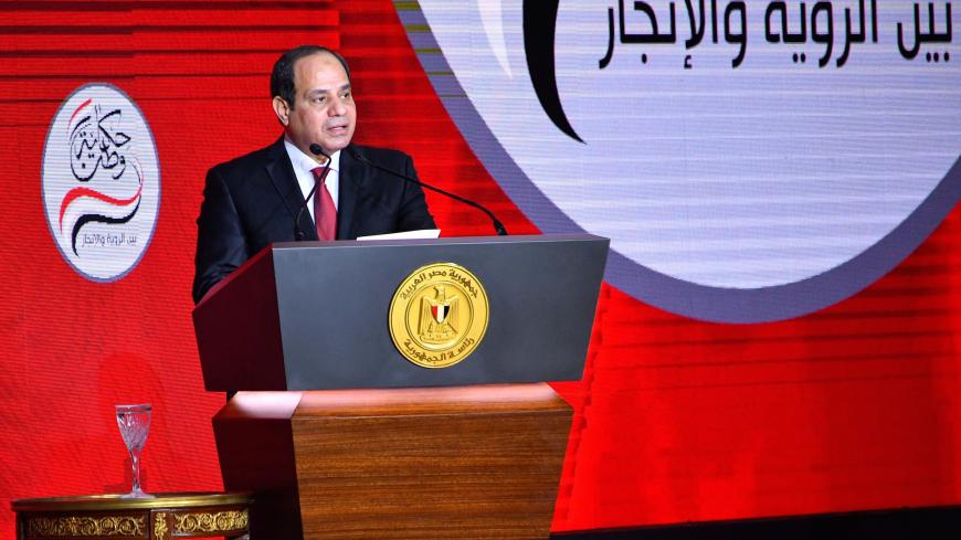 Egyptian President Abdel Fattah al-Sisi speaks during the closing session of "Tale of a Homeland" conference and announces intention to run for a second term in Cairo, Egypt, January 19, 2018 in this handout picture courtesy of the Egyptian Presidency. The Egyptian Presidency/Handout via REUTERS ATTENTION EDITORS - THIS IMAGE WAS PROVIDED BY A THIRD PARTY - RC1C80360640