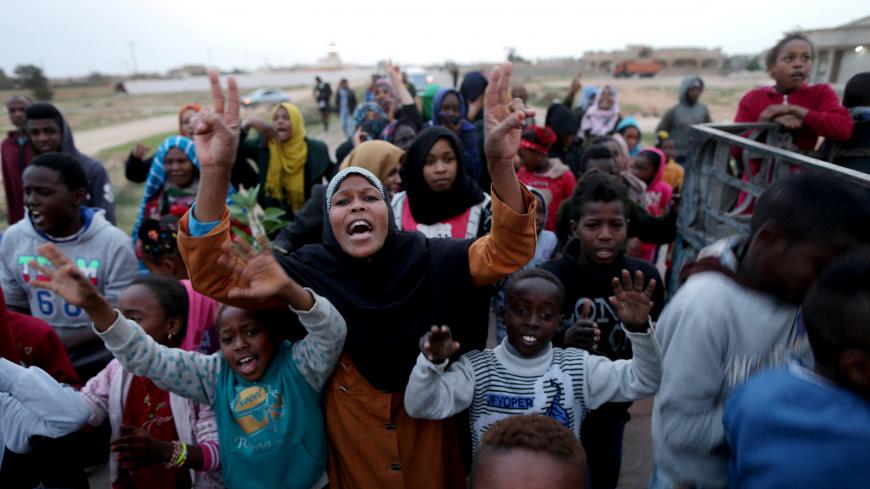 Libyan displaced from the town of Tawergha protest in their camp in Benghazi, Libya February 4, 2018. Picture taken February 4, 2017. REUTERS/Esam Omran Al-Fetori - RC126EB72FD0
