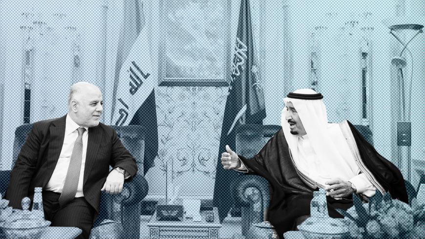 Saudi Arabia's King Salman bin Abdulaziz Al Saud (R) talks with Iraqi Prime Minister Haider al-Abadi in Jeddah, Saudi Arabia, June 19, 2017. Bandar Algaloud/Courtesy of Saudi Royal Court/Handout via REUTERS ATTENTION EDITORS - THIS PICTURE WAS PROVIDED BY A THIRD PARTY. - RC149073CBE0